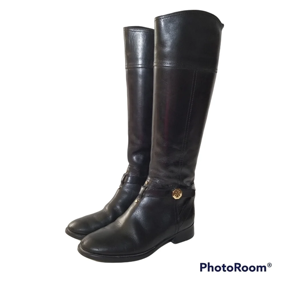 TORY BURCH Brita Tall Black Leather Riding Boots size 5.5
